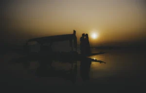 couple pre wedding shoot with sunset view