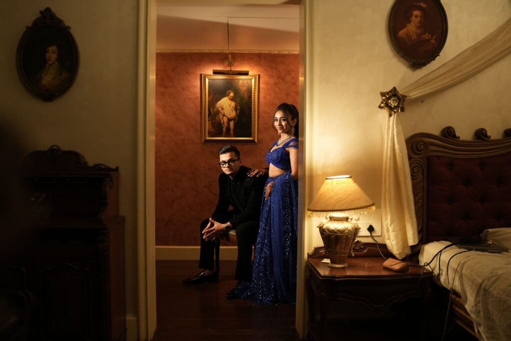 Destination wedding couple portrait with royal vibes
